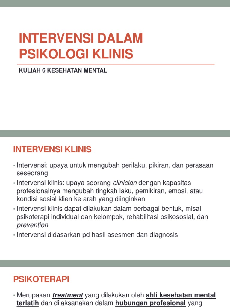 Psikologi Klinis: Ilmu, Praktik, dan Dampaknya dalam Kesehatan Mental 5 6 Intervensi Dalam Psikologi Klinis | PDF