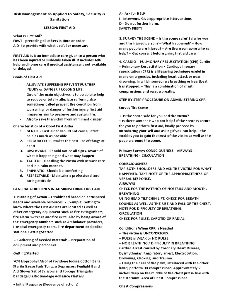 First Aid Basics: Essential Guidelines | PDF | First Aid ...
