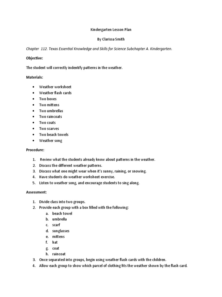 Kindergarten Lesson Plan PDF