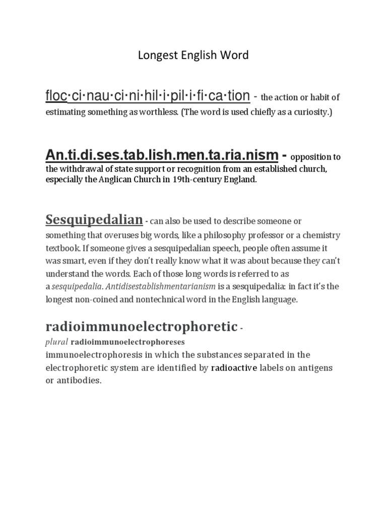 Longest Words in English Explained | PDF