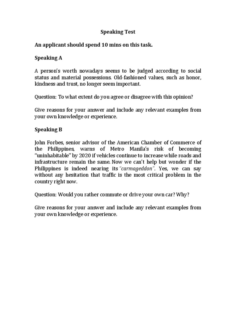 Speaking Test Guidelines and Scoring | PDF | Information | Semiotics