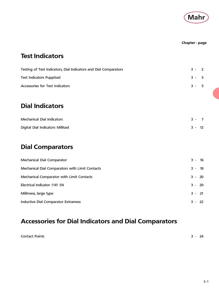 Mahr Dial Indicators Detailed Specs PDF Equipment Manufactured