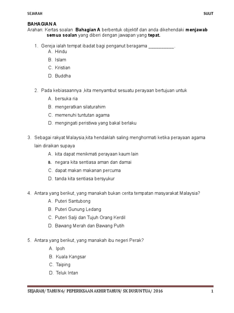 Soalan Pat Sejarah T6 2016 Pdf