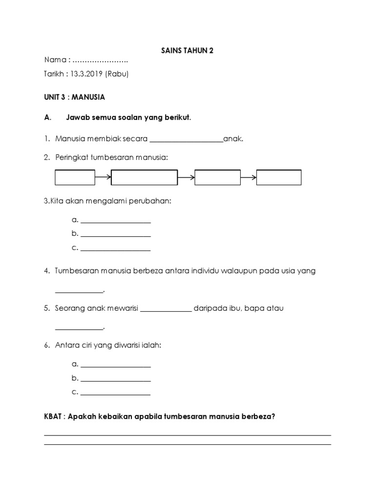 Lembaran Kerja Sains Tahun 2