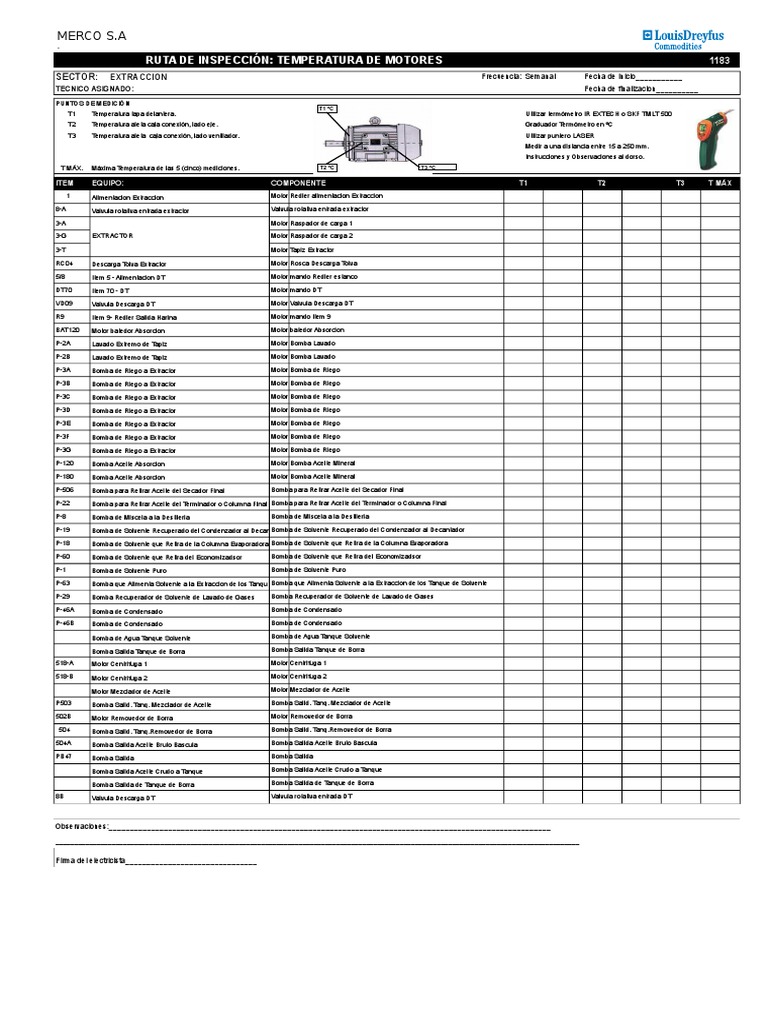 Ruta de Inspección - Temperatura de Motores y Bancos | PDF | Ingeniería ...