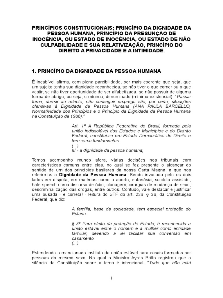 PRINCÍPIOS CONSTITUCIONAIS PRINCÍPIO DA DIGNIDADE DA