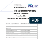 Postgraduate Diploma in Marketing: Individual Assignment December 2019 Discovering Marketing Essentials (DME)
