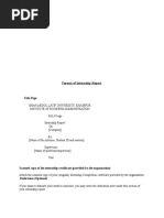 Format of Internship Report: Title Page