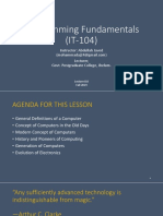 Programming Fundamentals (IT-104) : Instructor: Abdullah Javed Lecturer, Govt. Postgraduate College, Jhelum