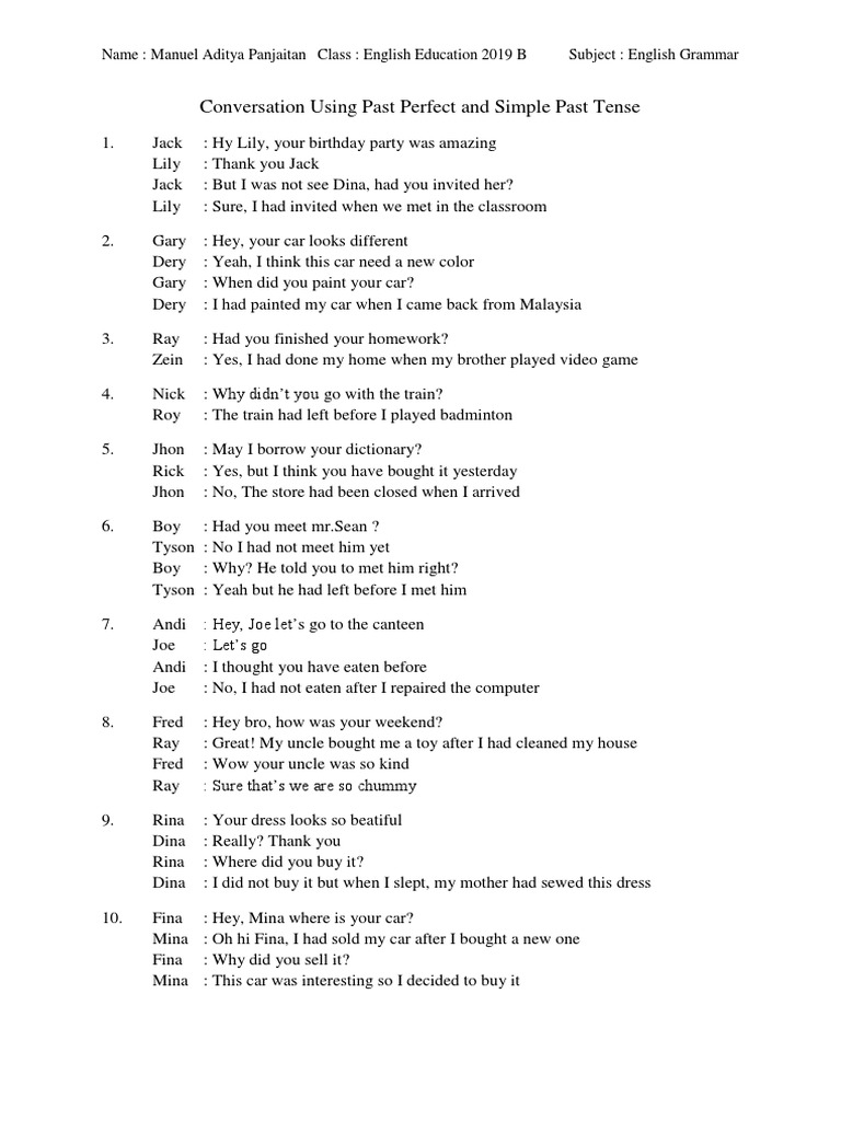 Past Tense Dialogue Examples | PDF