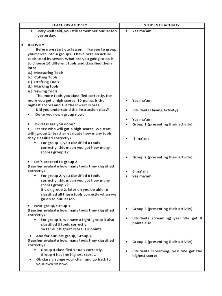 Sewing Tools Classification Lesson Plan | PDF | Seam (Sewing) | Sewing