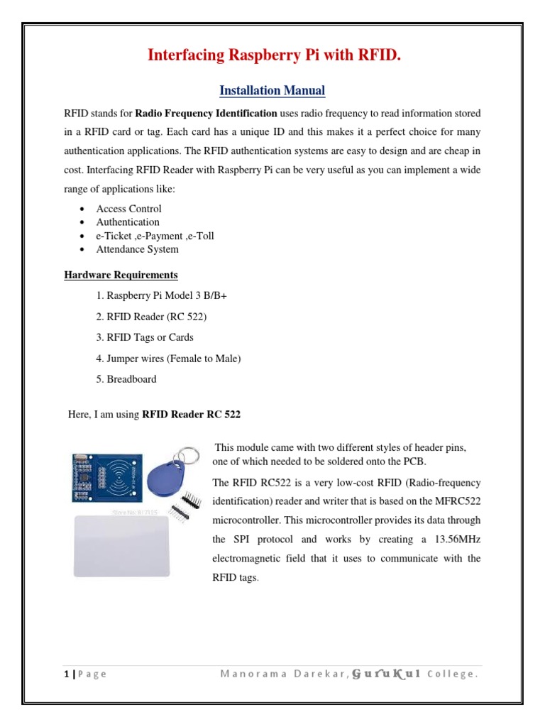Interfacing Raspberry Pi With Rfid Installation Manual Pdf Radio
