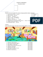 Student Worksheet Preposition of Place