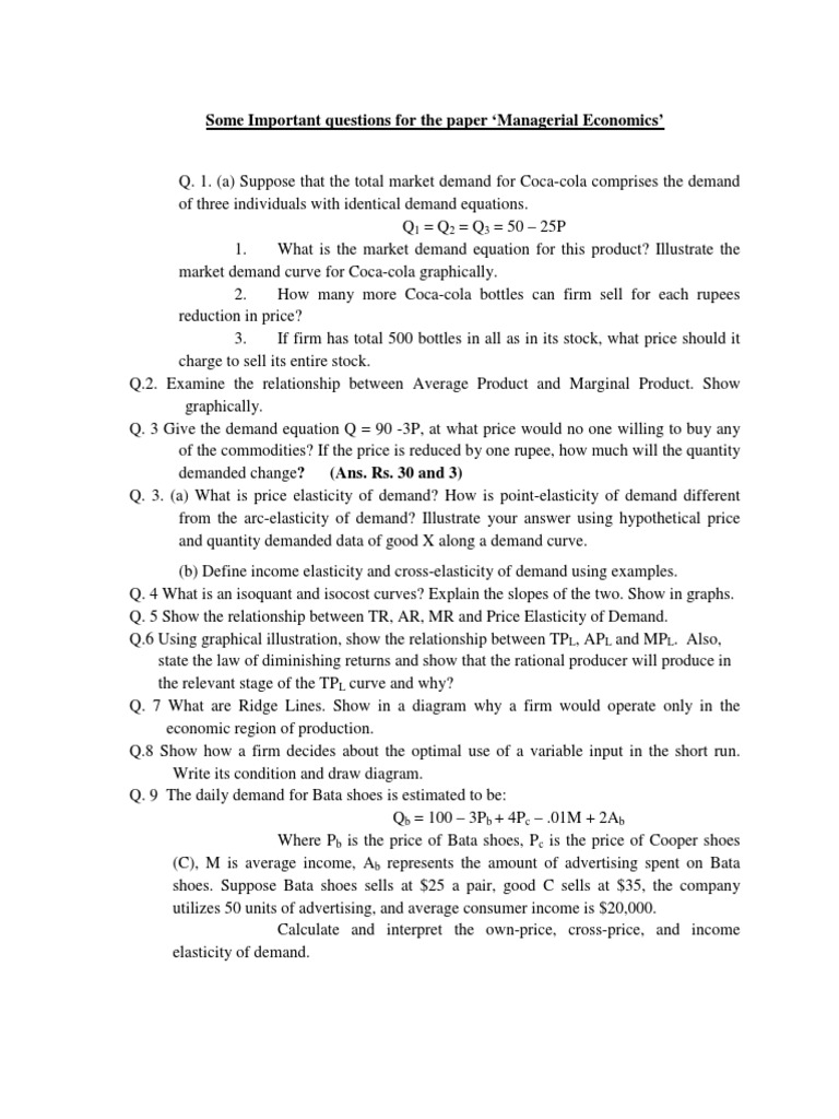 Some Important Questions For The Paper Managerial Economics' | PDF ...