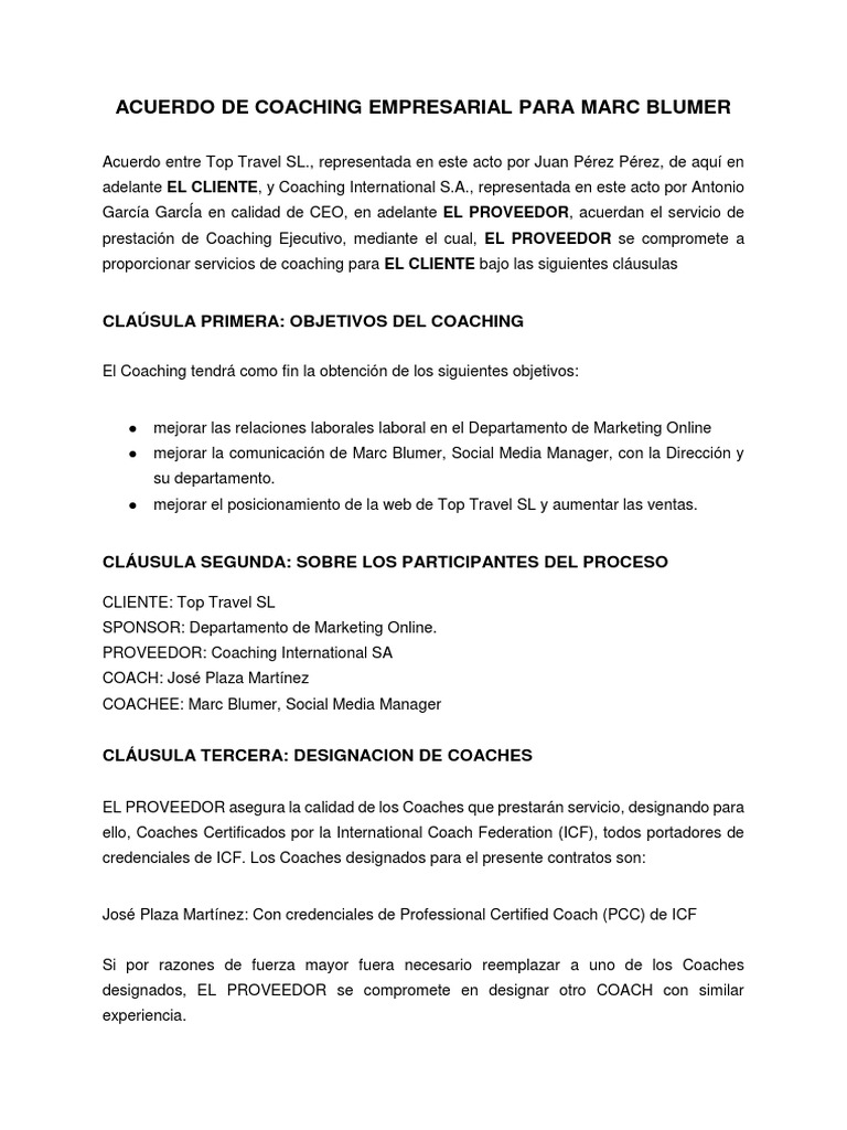 Anexo 1. Contrato de Coaching | PDF | Marketing | Información