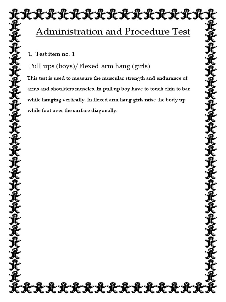 Administration and Procedure Test PullUps (Boys) /flexedArm Hang