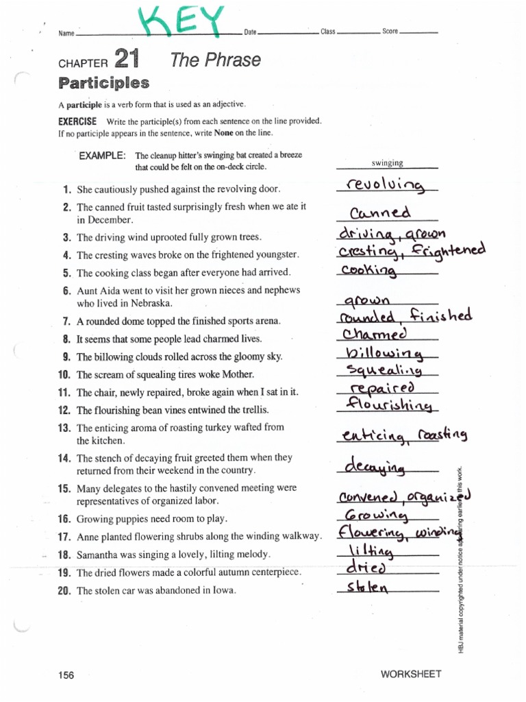 Verbals Grammar Answer Key Pgs 156 157 160 161 163 164 167 168 PDF