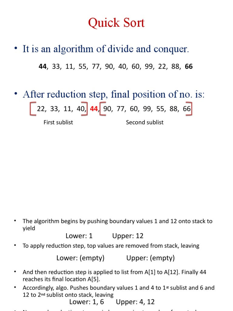 Quick Sort: - It Is An Algorithm of Divide and Conquer | PDF | Computer ...