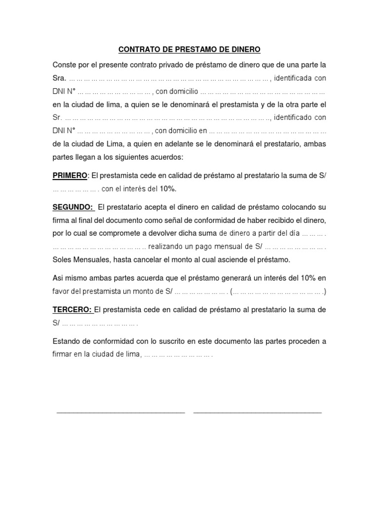 Contrato de Préstamo de Dinero Simple | PDF | Política | Derecho