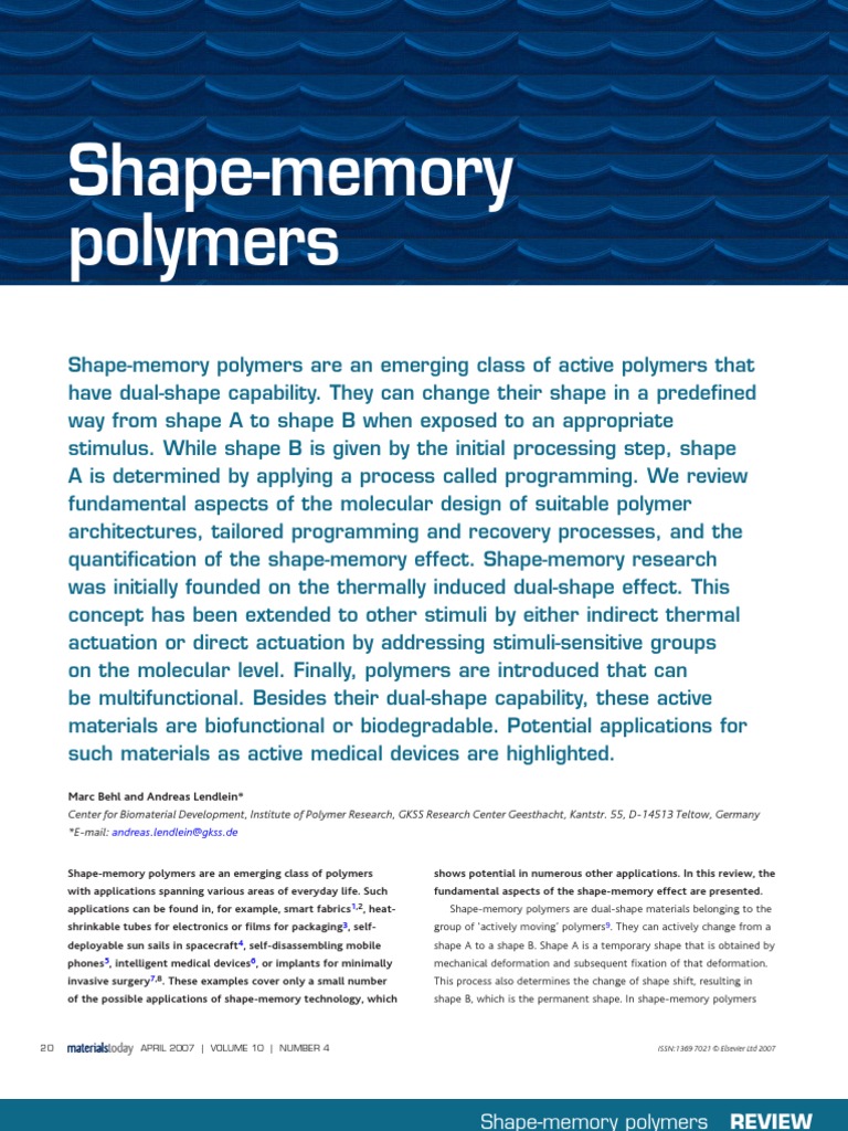 1 Shape Memory Polymers | PDF | Shape Memory Alloy | Polymers