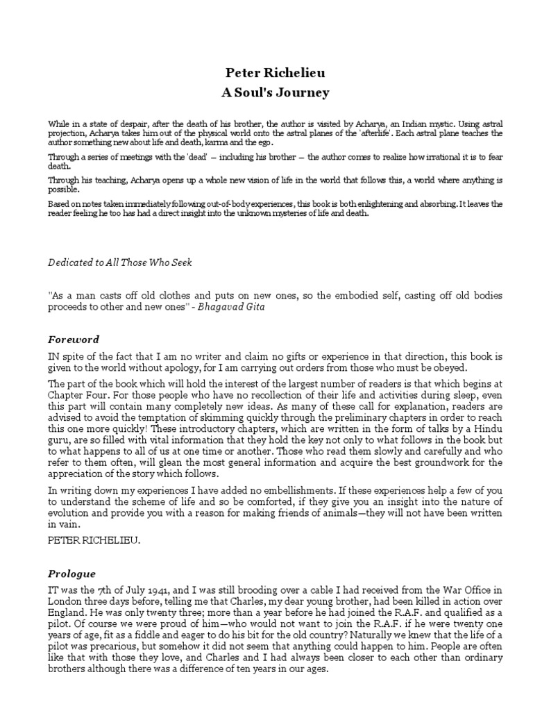 Peter Richelieu A Souls Journey PDF Human Karma