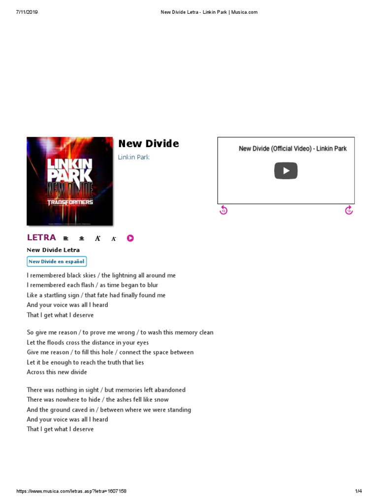 New Divide Letra - Linkin Park | PDF | Songs Written | American Musicians