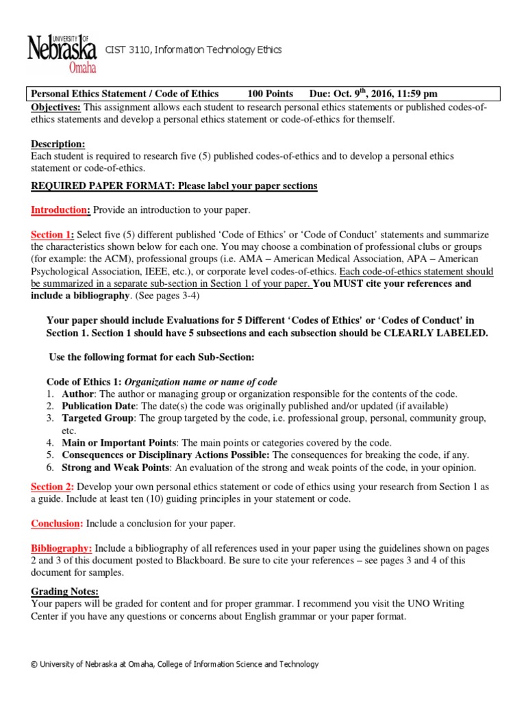 Personal Ethics Statement | PDF | Citation | Newspapers