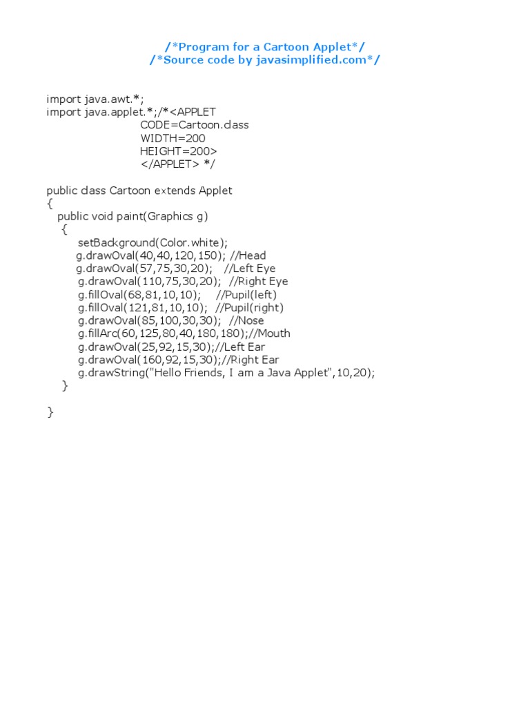 Program For A Cartoon Applet | PDF