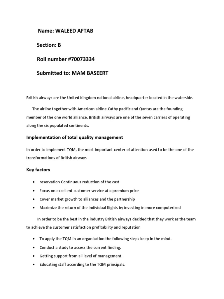 TQM Assignment | PDF