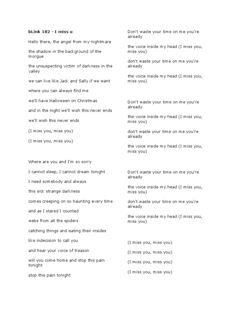 Blink-182: "I Miss You" Lyrics | PDF