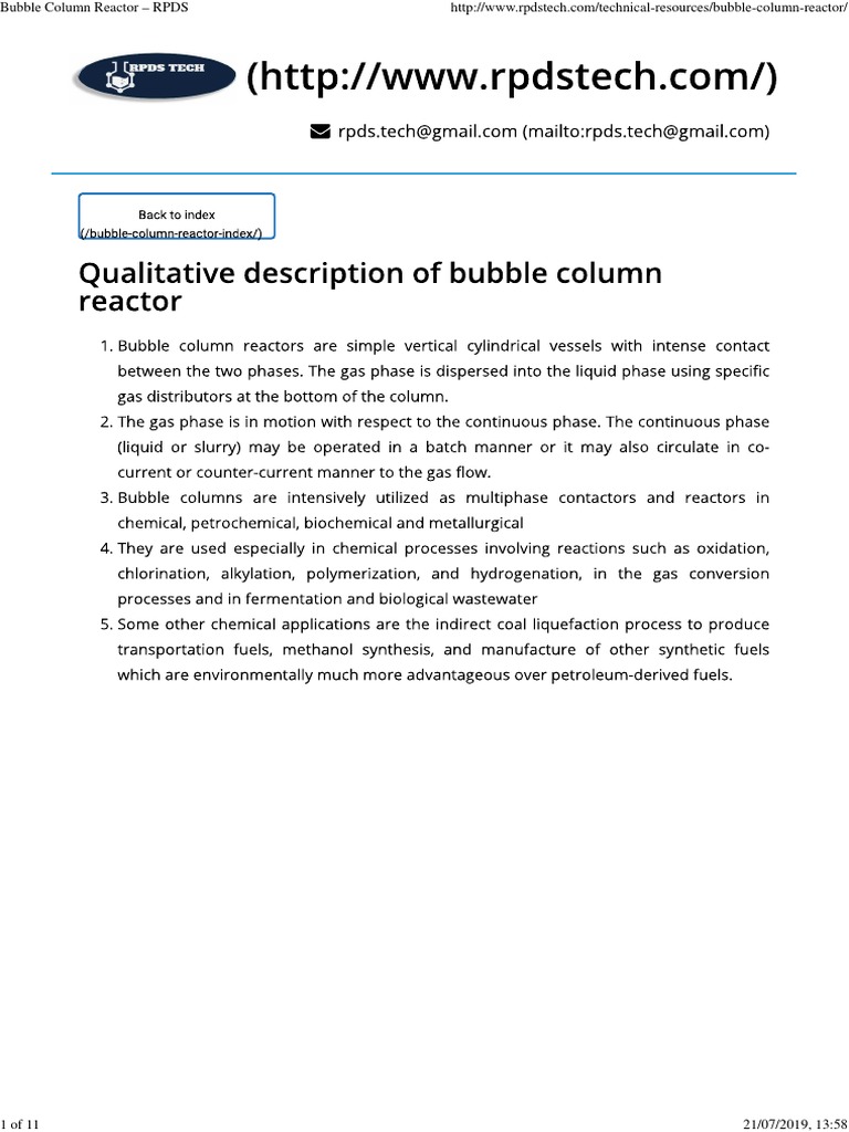 Bubble Column Reactor Guide | PDF