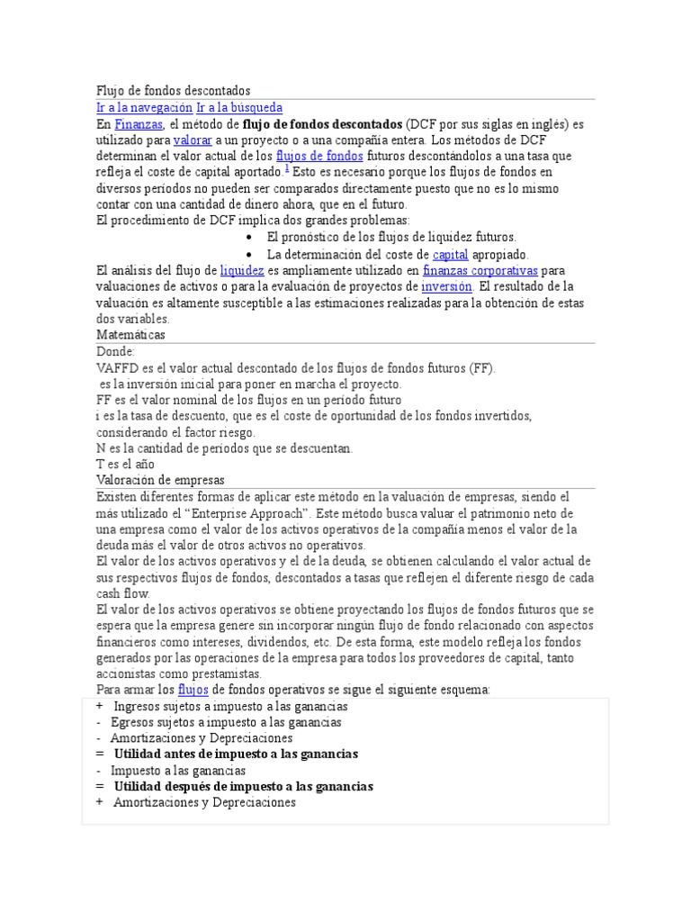 Flujo de Fondos Descontados PDF Flujo de caja descontado Valor