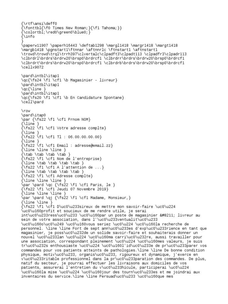 Lettre Motivation Magasinier Livreur