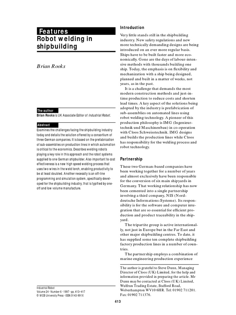 Robot Welding in Shipbuilding | PDF | Welding | Construction