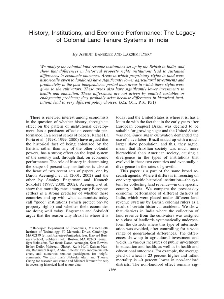 History, Institutions, and Economic Performance The Legacy of Colonial