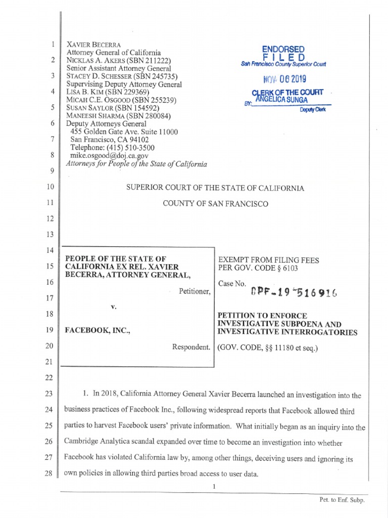California Lawsuit Against Facebook