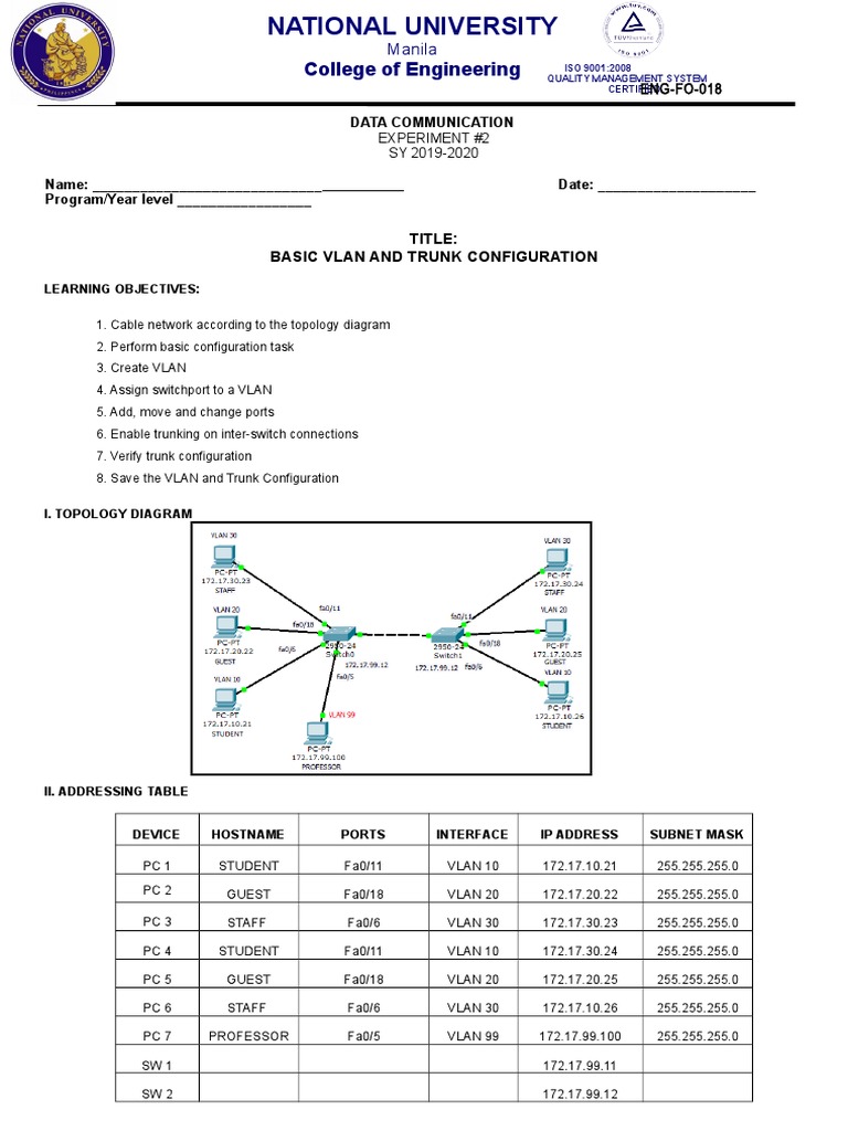 VLAN and Trunk Configuration Guide | PDF | Network Switch | Ip Address