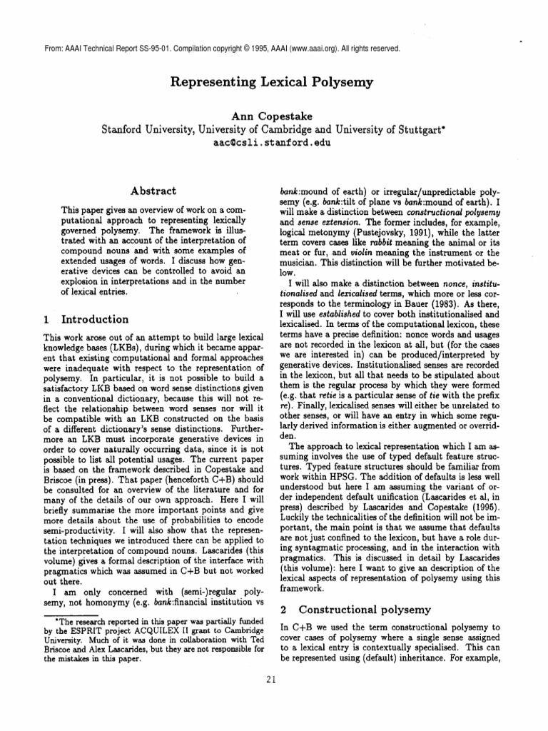 Polysemy Test Pdf : Ambiguity Tests, Polysemy, and Copredication – IAGWLH