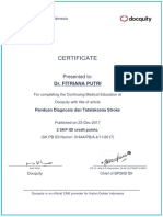 CME Certificate for Dr. Fitriana Putri on Diagnosis and Management of Stroke