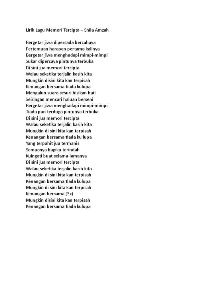 Lirik Lagu Memori Tercipta | PDF