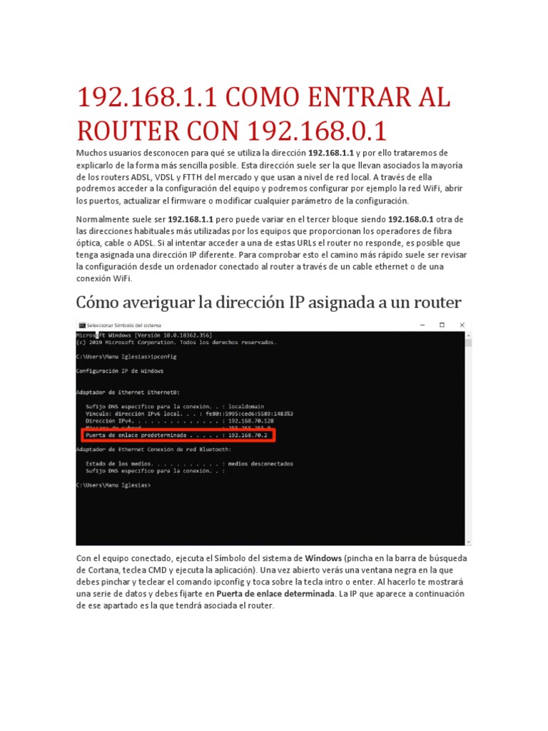 192.168.1.1 COMO ENTRAR AL ROUTER CON 192.168.0.1 Cómo Averiguar La