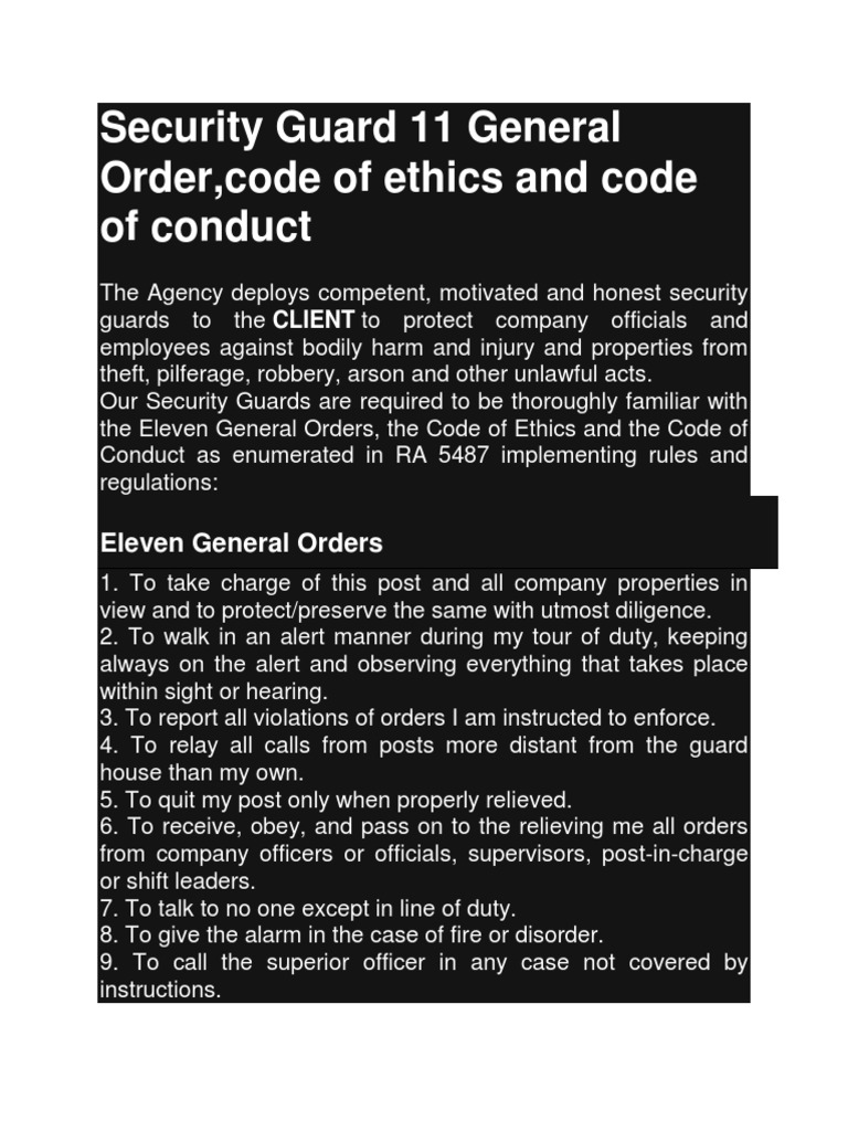 Security Guard 11 General Order Security Guard Justice