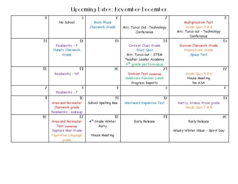 November-December School Schedule | PDF | Languages | Nature