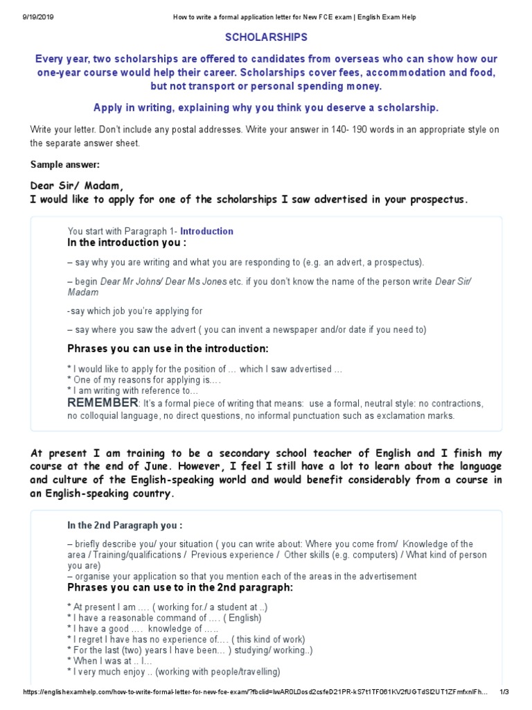 How To Write A Formal Application Letter For New Fce Exam English Exam Help English Language Cognition