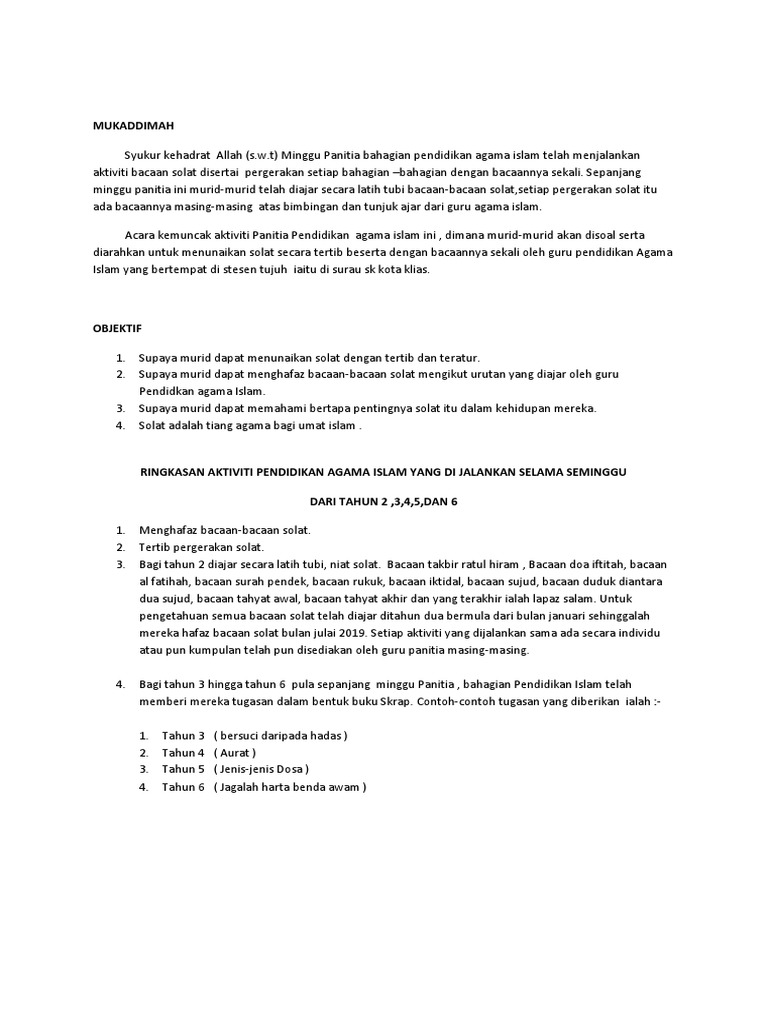 Laporan Keseluruhan Aktiviti Minggu Panitia Pdf