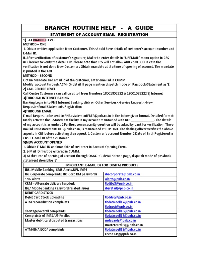 A Guide On Branch Routine | PDF | Debit Card | Debits And Credits
