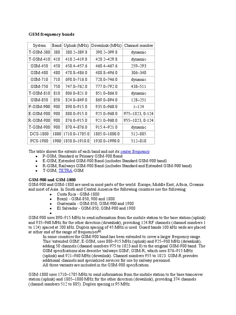 GSM Frequency Bands | PDF | Mobile Telecommunications | Mobile Technology