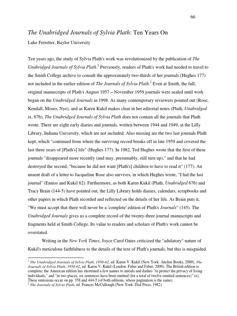 The Unabridged Journals of Sylvia Plath Ten Years On PDF Sylvia Plath