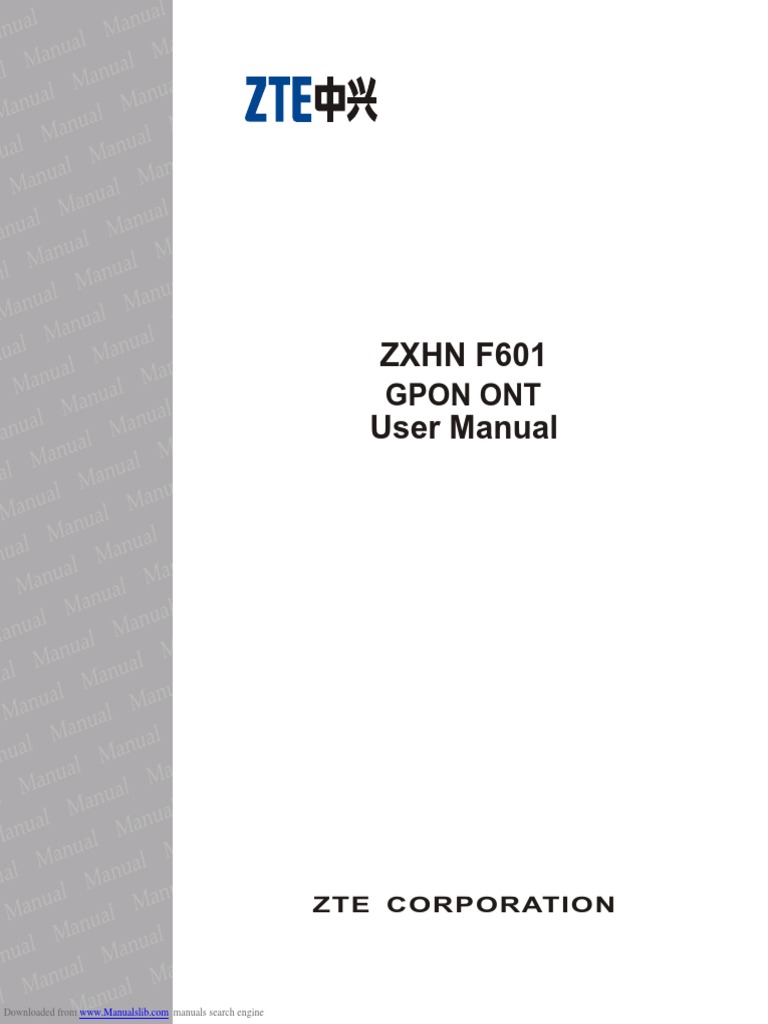 ZXHN F601 User Manual: Gpon Ont | PDF | Electrical Connector | Computer ...