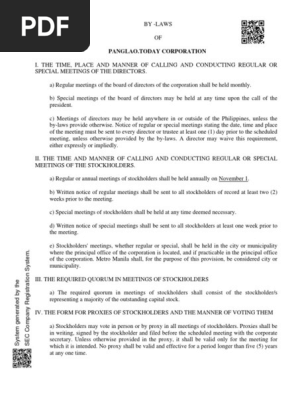 Bylaws filippino corporation examples